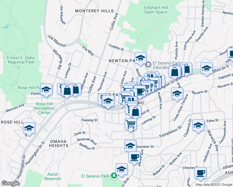 map of restaurants, bars, coffee shops, grocery stores, and more near 4835 Hillsdale Drive in Los Angeles