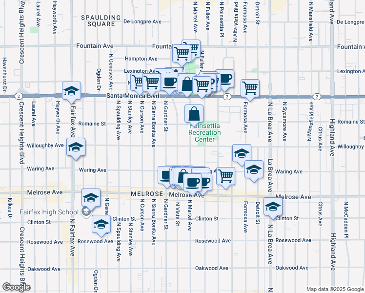 map of restaurants, bars, coffee shops, grocery stores, and more near 911 North Martel Avenue in Los Angeles