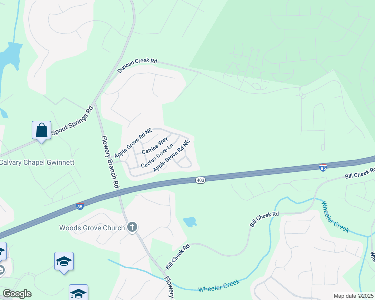 map of restaurants, bars, coffee shops, grocery stores, and more near 2275 Black Pebble Circle in Buford