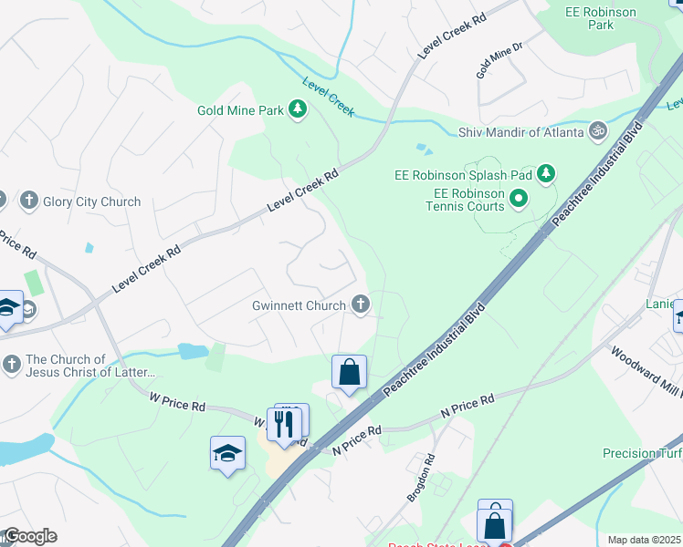 map of restaurants, bars, coffee shops, grocery stores, and more near 4761 Creek Hill Lane in Sugar Hill