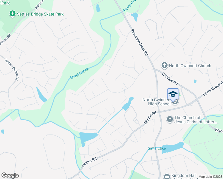map of restaurants, bars, coffee shops, grocery stores, and more near 5205 West Price Road in Suwanee