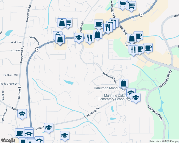 map of restaurants, bars, coffee shops, grocery stores, and more near 8841 South Somerset Lane in Alpharetta