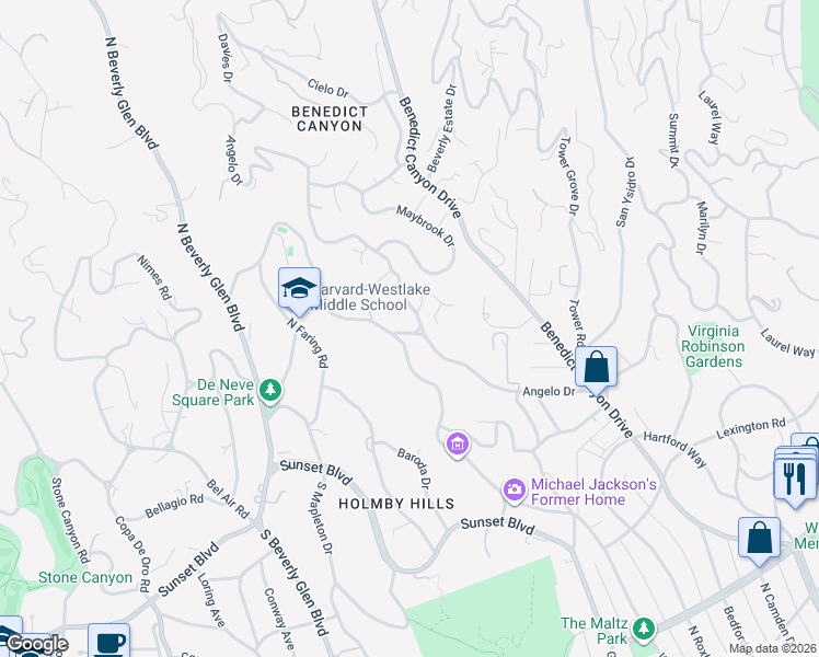 map of restaurants, bars, coffee shops, grocery stores, and more near 1030 Brooklawn Drive in Los Angeles