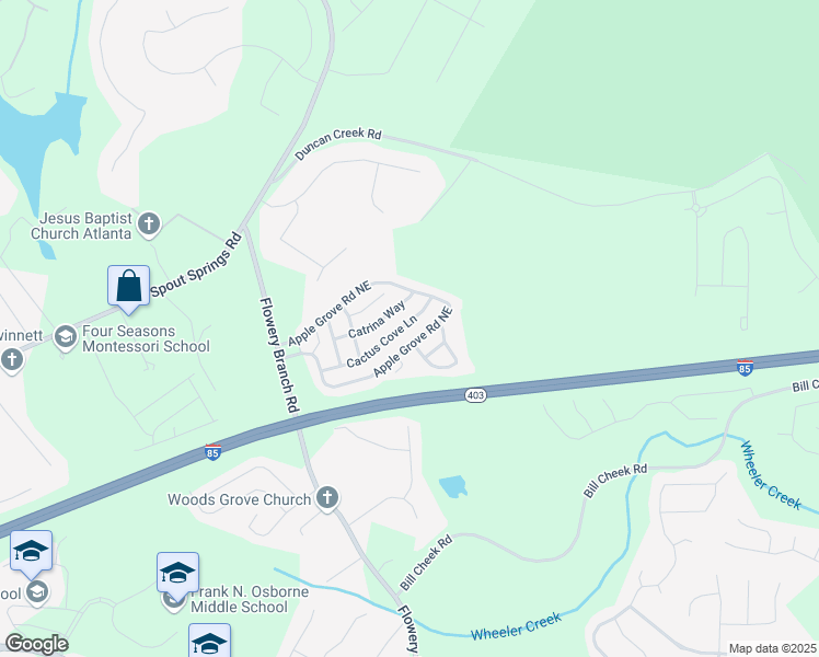 map of restaurants, bars, coffee shops, grocery stores, and more near 5285 Cactus Cove Lane in Buford