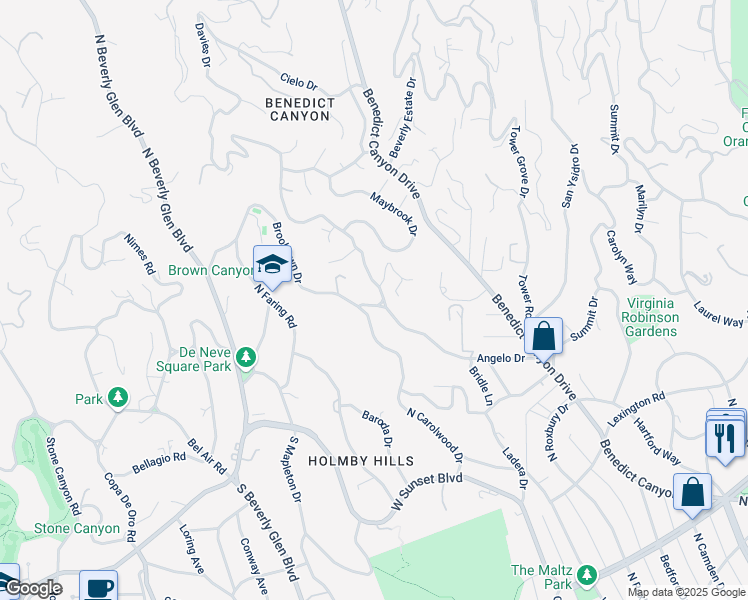 map of restaurants, bars, coffee shops, grocery stores, and more near 1030 Brooklawn Drive in Los Angeles