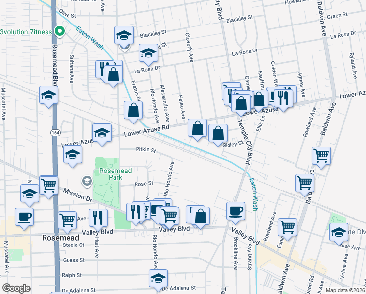 map of restaurants, bars, coffee shops, grocery stores, and more near 50 Linden Lane in Temple City