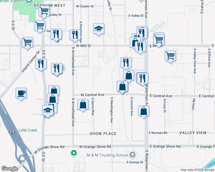 map of restaurants, bars, coffee shops, grocery stores, and more near 776 South Lugo Avenue in San Bernardino