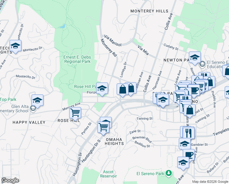 map of restaurants, bars, coffee shops, grocery stores, and more near 3542 Hillview Place in Los Angeles