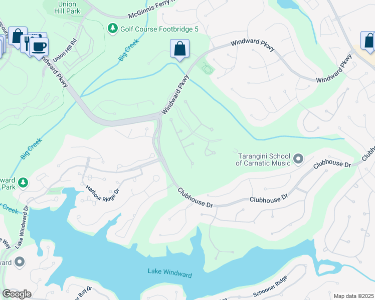 map of restaurants, bars, coffee shops, grocery stores, and more near 505 Ardsley Lane in Alpharetta