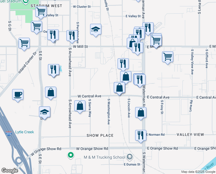 map of restaurants, bars, coffee shops, grocery stores, and more near 776 South Lugo Avenue in San Bernardino