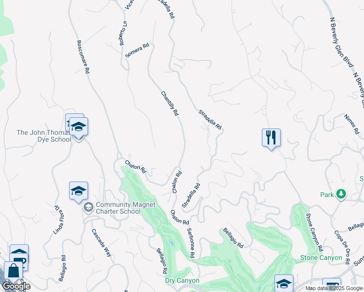 map of restaurants, bars, coffee shops, grocery stores, and more near 925 Chantilly Road in Los Angeles