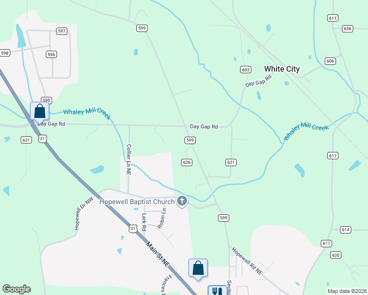 map of restaurants, bars, coffee shops, grocery stores, and more near 1940 County Road 599 in Hanceville