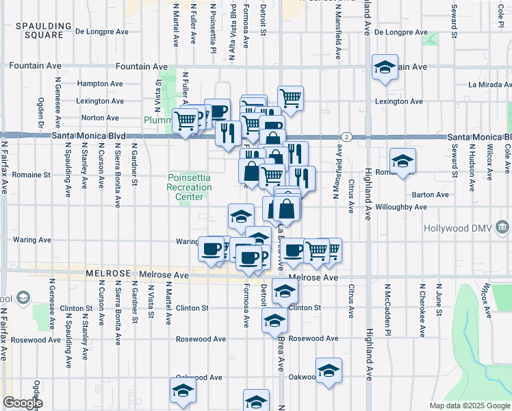 map of restaurants, bars, coffee shops, grocery stores, and more near 915 North La Brea Avenue in West Hollywood