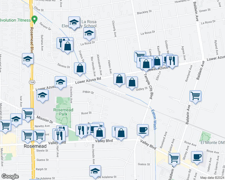 map of restaurants, bars, coffee shops, grocery stores, and more near 4303 Temple City Blvd in Temple City