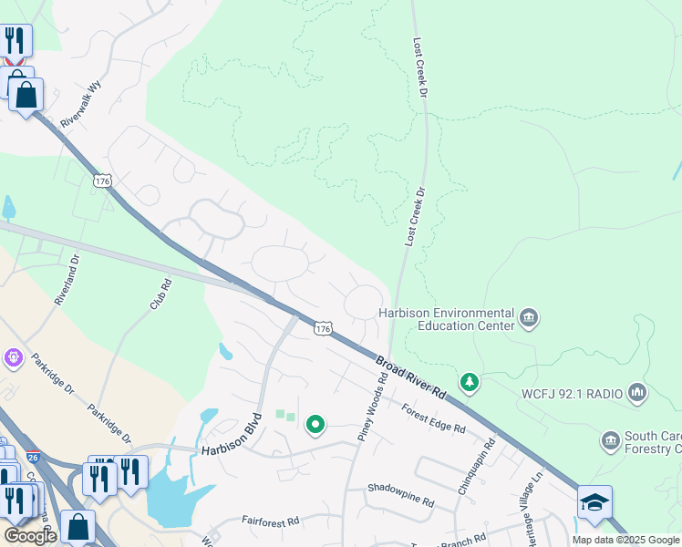 map of restaurants, bars, coffee shops, grocery stores, and more near 13 Forestland Court in Columbia