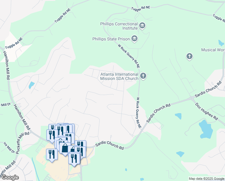 map of restaurants, bars, coffee shops, grocery stores, and more near 2566 Sori Drive in Buford