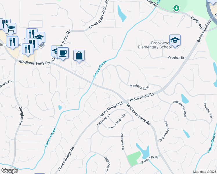 map of restaurants, bars, coffee shops, grocery stores, and more near 5010 Montgrove Glen in Cumming