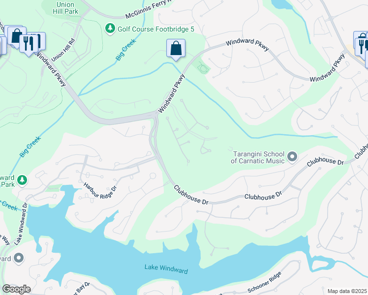 map of restaurants, bars, coffee shops, grocery stores, and more near 505 Ardsley Lane in Alpharetta