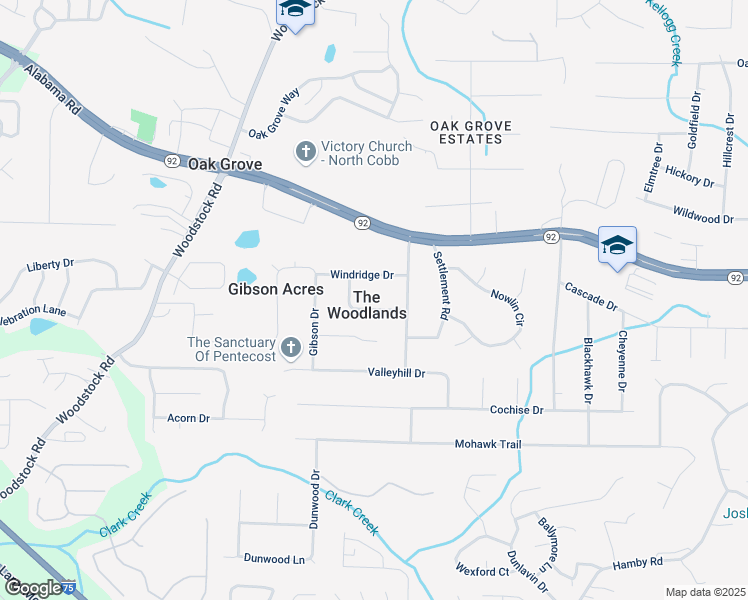 map of restaurants, bars, coffee shops, grocery stores, and more near 2636 Suzanne Lane in Acworth