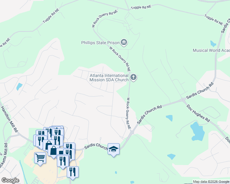 map of restaurants, bars, coffee shops, grocery stores, and more near 2959 Ogden Trail in Buford