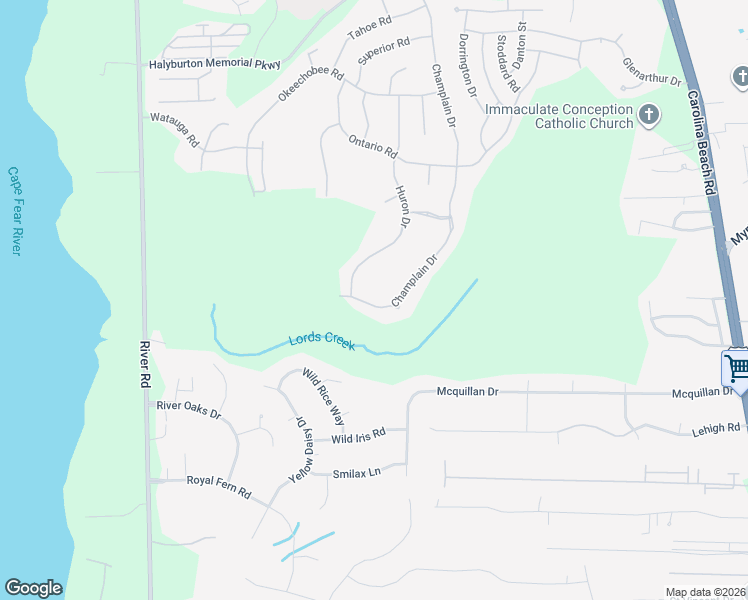 map of restaurants, bars, coffee shops, grocery stores, and more near 7802-7816 Champlain Drive in Wilmington