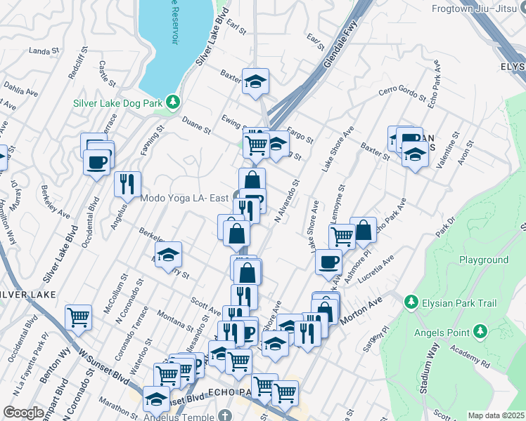 map of restaurants, bars, coffee shops, grocery stores, and more near 2126 Branden Street in Los Angeles