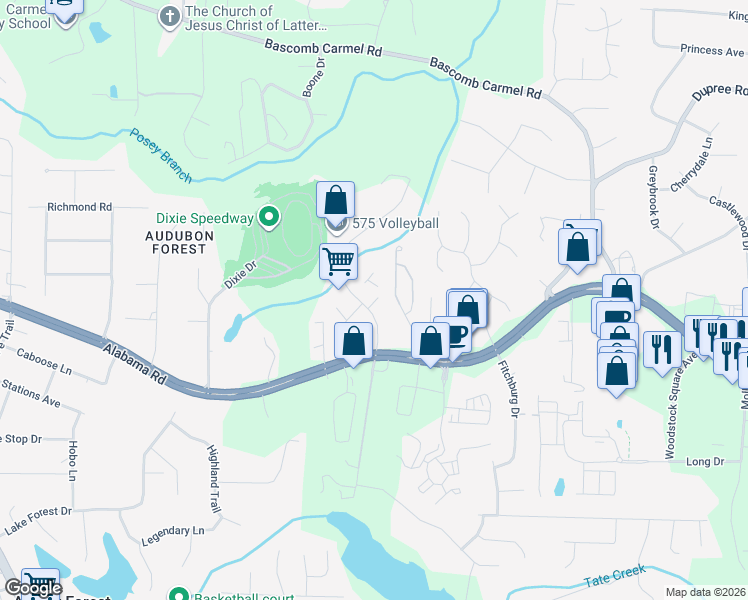 map of restaurants, bars, coffee shops, grocery stores, and more near 510 Industrial Drive in Woodstock