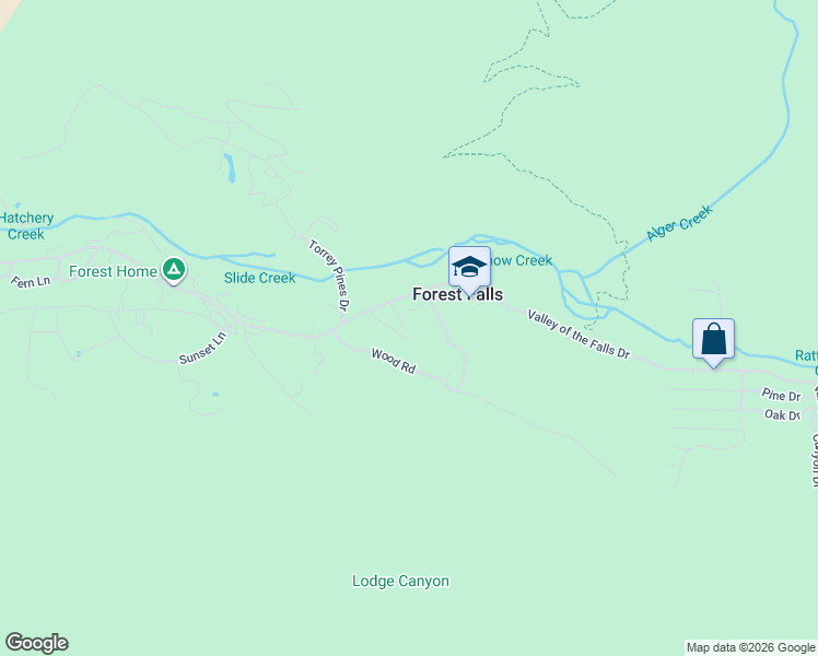 map of restaurants, bars, coffee shops, grocery stores, and more near 9144 Marcy Road in Forest Falls