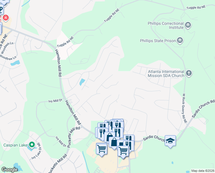 map of restaurants, bars, coffee shops, grocery stores, and more near 2687 Spring Cast Drive in Buford