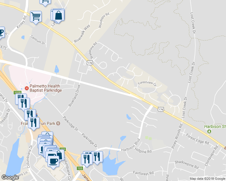 map of restaurants, bars, coffee shops, grocery stores, and more near 346 Highway 60 in Columbia