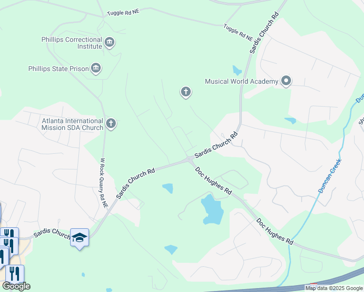 map of restaurants, bars, coffee shops, grocery stores, and more near 2651 Sedgeview Lane Northeast in Buford