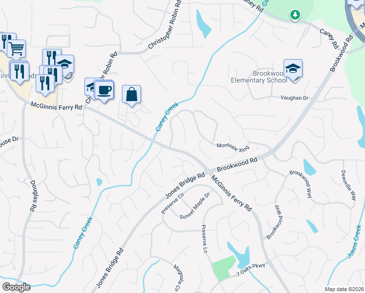 map of restaurants, bars, coffee shops, grocery stores, and more near 5010 Montgrove Glen in Cumming