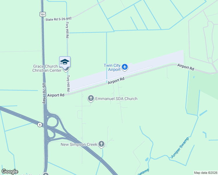 map of restaurants, bars, coffee shops, grocery stores, and more near 386 Airport Road in Loris