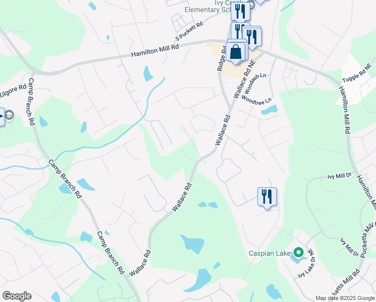map of restaurants, bars, coffee shops, grocery stores, and more near 4300 Easter Lily Avenue in Buford