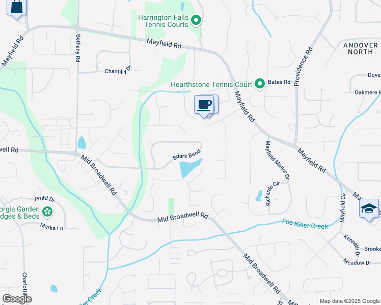 map of restaurants, bars, coffee shops, grocery stores, and more near 700 Briars Bend in Alpharetta