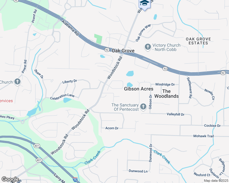map of restaurants, bars, coffee shops, grocery stores, and more near 118 Woodhouse Circle in Acworth