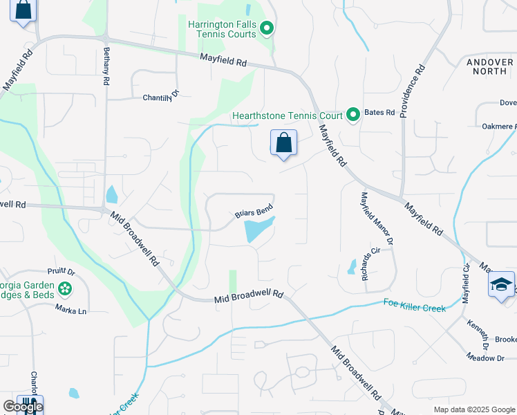 map of restaurants, bars, coffee shops, grocery stores, and more near 700 Briars Bend in Alpharetta