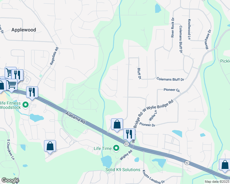 map of restaurants, bars, coffee shops, grocery stores, and more near 137 Churchcliff Drive in Woodstock