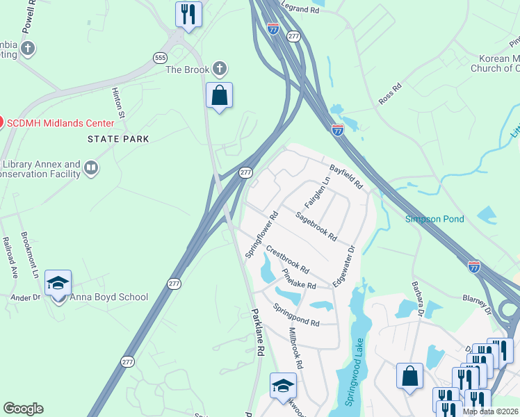 map of restaurants, bars, coffee shops, grocery stores, and more near 207 Weddell Street in Columbia