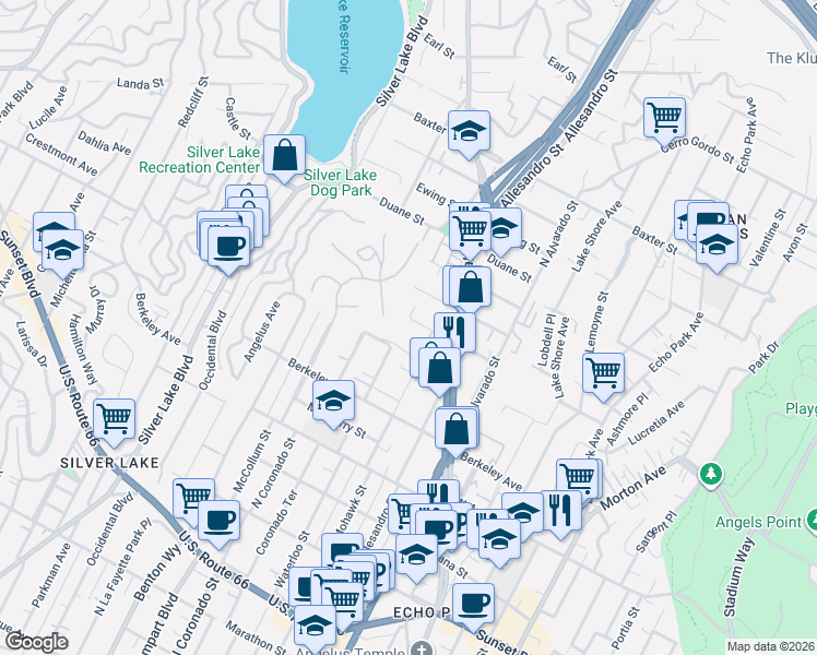 map of restaurants, bars, coffee shops, grocery stores, and more near 2252 Aaron Street in Los Angeles