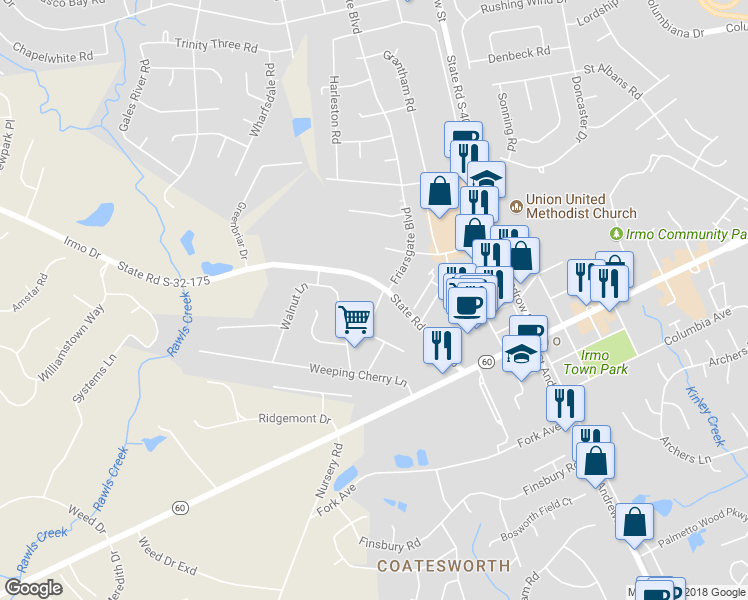 map of restaurants, bars, coffee shops, grocery stores, and more near 8 Crescent Lane in Columbia