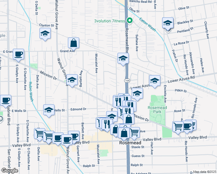 map of restaurants, bars, coffee shops, grocery stores, and more near 8851 Turpin Street in Rosemead