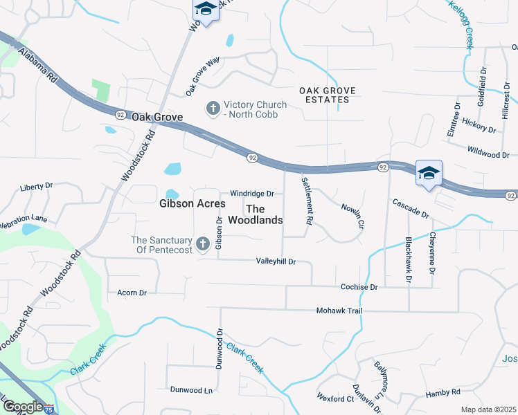 map of restaurants, bars, coffee shops, grocery stores, and more near 2636 Suzanne Lane in Acworth