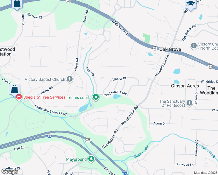 map of restaurants, bars, coffee shops, grocery stores, and more near 308 Liberty Drive in Acworth