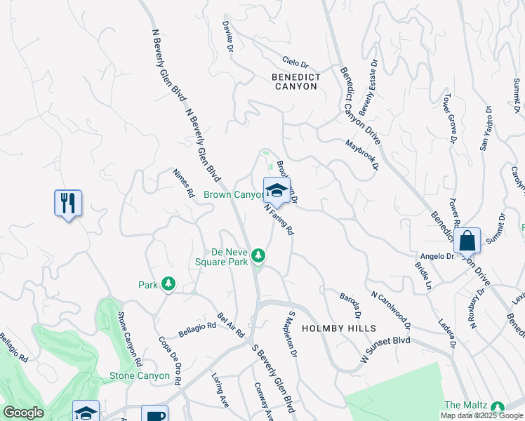 map of restaurants, bars, coffee shops, grocery stores, and more near 700 North Faring Road in Los Angeles