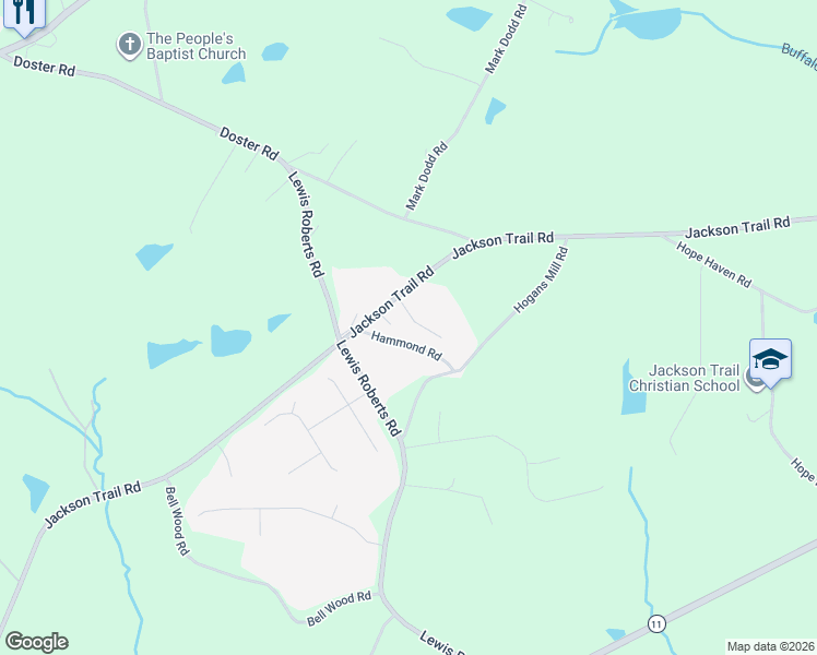 map of restaurants, bars, coffee shops, grocery stores, and more near 72 Will Clark Road in Jefferson