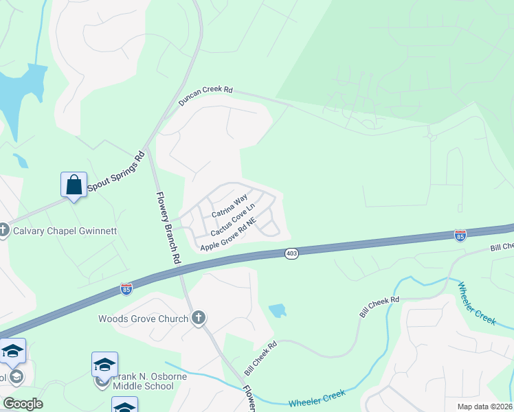 map of restaurants, bars, coffee shops, grocery stores, and more near 5325 Cactus Cove Lane in Buford