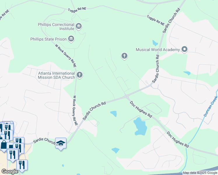 map of restaurants, bars, coffee shops, grocery stores, and more near 2726 Talley Lane in Buford