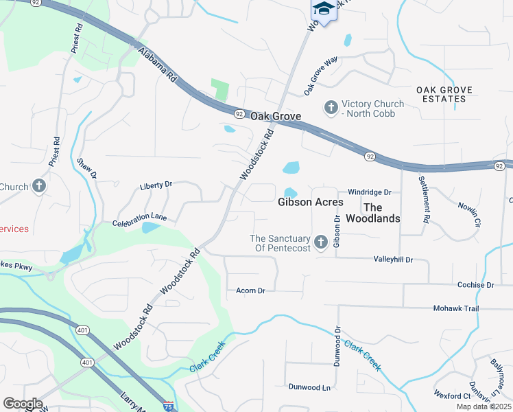 map of restaurants, bars, coffee shops, grocery stores, and more near 118 Woodhouse Circle in Acworth