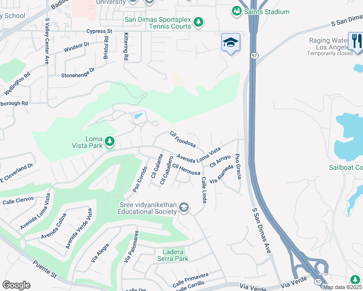 map of restaurants, bars, coffee shops, grocery stores, and more near 960 Calle Frondosa in San Dimas